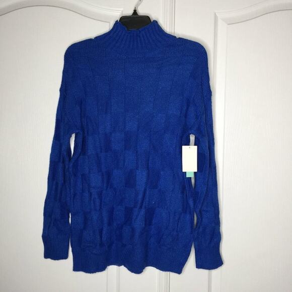 Abound Pullover Sweater Basket Stitch Knit Long Sleeve Blue Nautical Medium NEW! - Picture 3 of 8